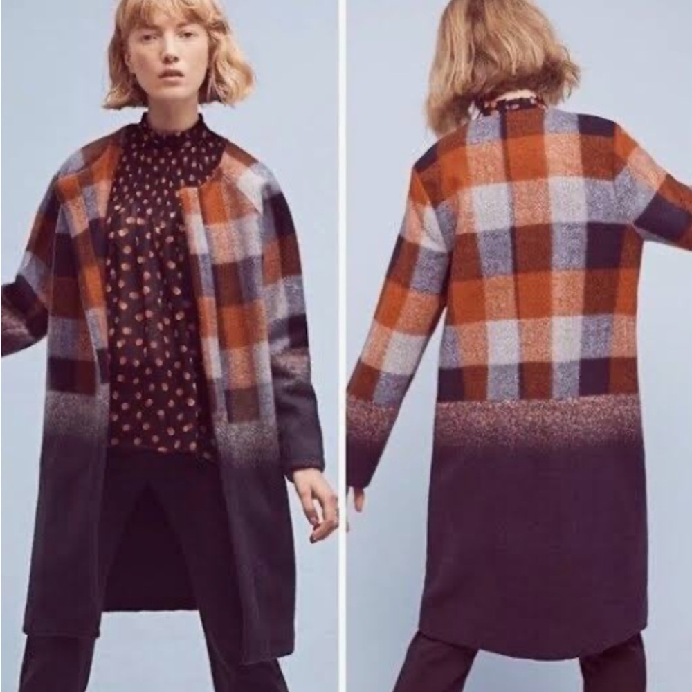 Eva Franco Plaid Coat with Blue and Brown Tones